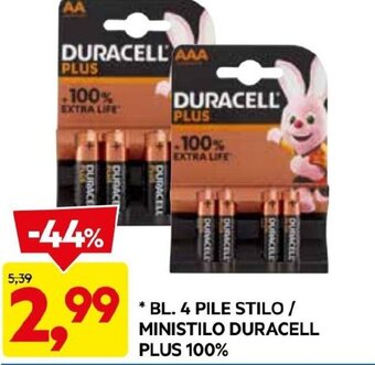 DPiù BL. 4 PILE STILO / MINISTILO DURACELL PLUS 100% offerta