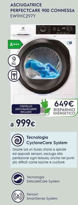 Unieuro Electrolux ASCIUGATRICE PERFECTCARE 900 CONNESSA EW9HC297Y offerta