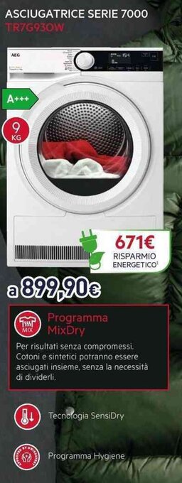 Unieuro AEG ASCIUGATRICE SERIE 7000 TR7G930W offerta