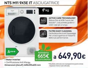 Unieuro Hotpoint NTS M11 9X3E IT ASCIUGATRICE offerta