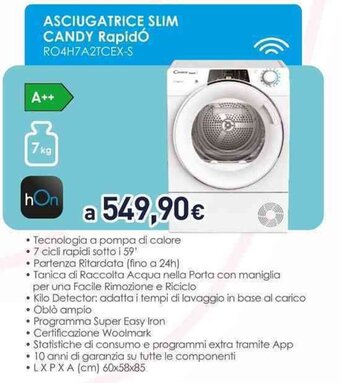Unieuro ASCIUGATRICE SLIM CANDY Rapidó RO4H7A2TCEX-S offerta