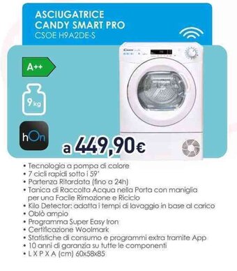Unieuro ASCIUGATRICE CANDY SMART PRO CSOE H9A2DE-S offerta