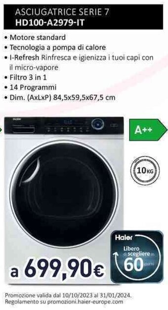 Unieuro Haier ASCIUGATRICE SERIE 7 HD100-A2979-IT offerta