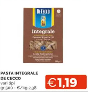 Mercatò PASTA INTEGRALE DE CECCO vari tipi gr.500 offerta