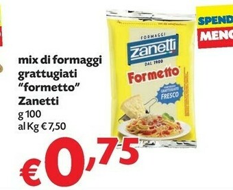 Pam Zanetti Formetto Formaggio Grattugiato Fresco offerta