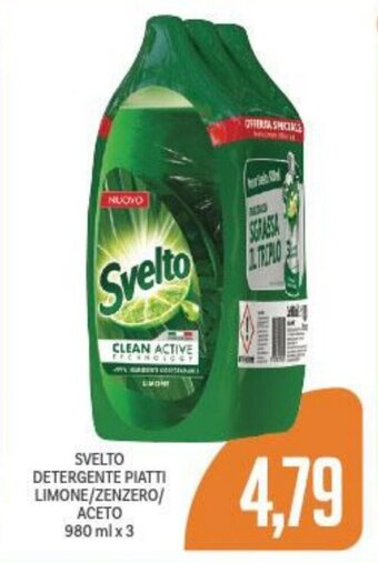 Supermercati Piccolo SVELTO DETERGENTE PIATTI LIMONE/ZENZERO/ ACETO 980 ml x 3 offerta