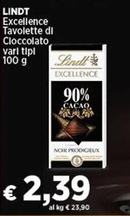 Coop LINDT Excellence Tavolette di Cioccolato vari tipi 100 g offerta