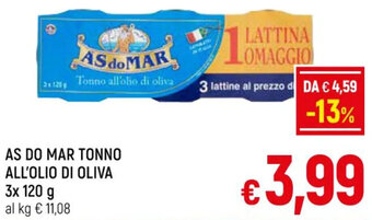 A&O AS DO MAR TONNO ALL'OLIO DI OLIVA 3x 120 g offerta