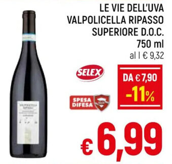 A&O LE VIE DELL'UVA VALPOLICELLA RIPASSO SUPERIORE D.O.C. 750 ml offerta