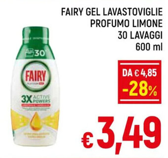 A&O FAIRY GEL LAVASTOVIGLIE PROFUMO LIMONE 30 LAVAGGI 600ml offerta