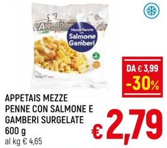 A&O APPETAIS MEZZE PENNE CON SALMONE E GAMBERI SURGELATE 600 g offerta