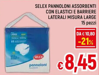 A&O SELEX PANNOLONI ASSORBENTI CON ELASTICI E BARRIERE LATERALI MISURA LARGE 15 pezzi offerta