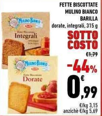 Conad City FETTE BISCOTTATE MULINO BIANCO BARILLA dorate, integrali, 315 g offerta