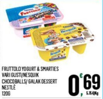 Despar FRUTTOLO YOGURT & SMARTIES VARI GUSTI/NESQUIK CHOCOBALLS/ GALAK DESSERT NESTLE 120G offerta