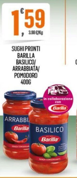 Despar SUGHI PRONTI BARILLA BASILICO/ ARRABBIATA/ POMODORO 400G offerta