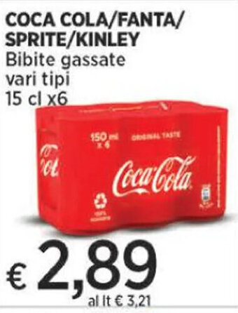 In Coop COCA COLA/FANTA/ SPRITE/KINLEY Bibite gassate vari tipi 15 cl x6 offerta
