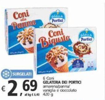 Alter Discount 6 Coni GELATERIA DEI PORTICI amarena/panna/ vaniglia e cioccolato 420 g offerta