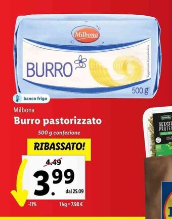 Lidl Milbona Burro pastorizzato 500 g offerta
