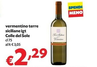 Pam Colle Del Sole Vermentino Terre Siciliane Igt offerta