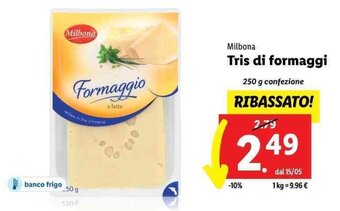 Lidl Milbona Tris di formaggi 250 g offerta