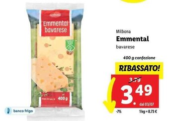 Lidl Milbona Emmental bavarese 400 g offerta