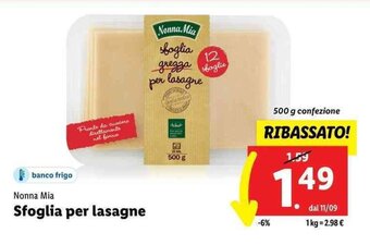 Lidl Nonna Mia Sfoglia per lasagne 500 g offerta