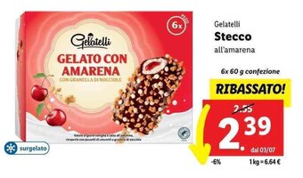 Lidl Gelatelli Stecco all'amarena 6x 60 g offerta
