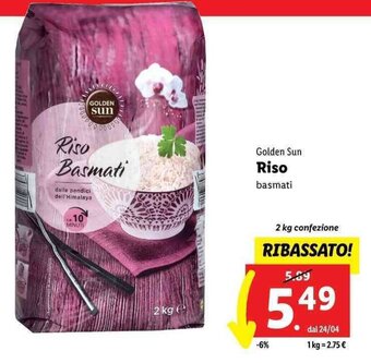 Lidl Golden Sun Riso basmati 2 kg offerta