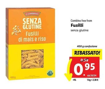 Lidl Combino free from Fusilli senza glutine 400 g offerta