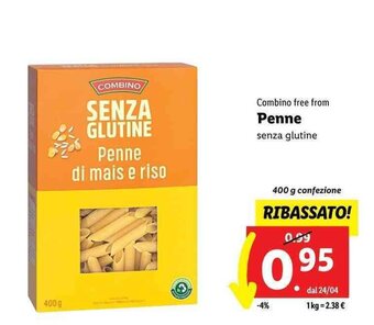 Lidl Combino free from Penne senza glutine 400 g offerta