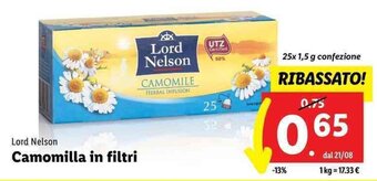 Lidl Lord Nelson Camomilla in filtri 25x 1,5 g offerta