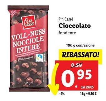 Lidl Fin Carré Cioccolato fondente 100 g offerta