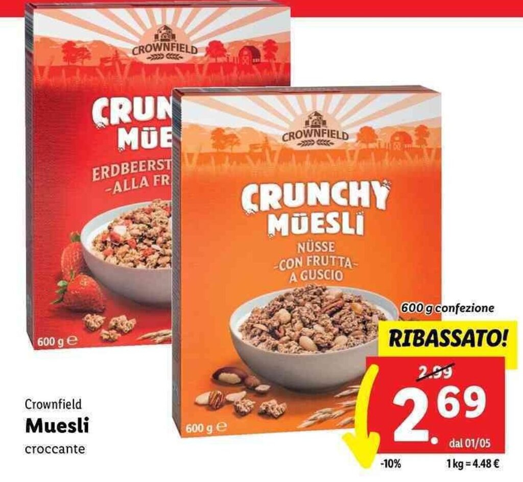 Crownfield Muesli croccante 600 g offerta di Lidl