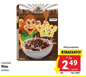 Lidl Crownfield Riso soffiato 500 g offerta