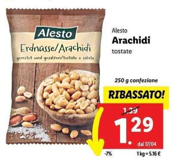 Lidl Alesto Arachidi tostate 250 g offerta