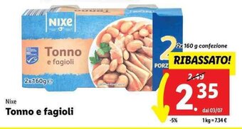 Lidl Nixe Tonno e fagioli 2x 160 g offerta
