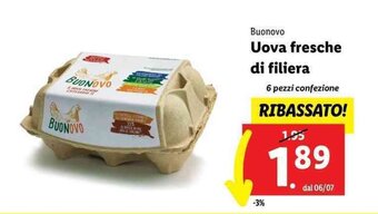 Lidl Buonovo Uova fresche di filiera 6 pezzi offerta
