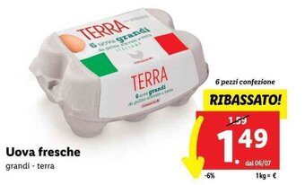 Lidl Uova fresche grandi - terra 6 pezzi offerta