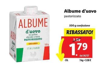 Lidl Albume d'uovo pastorizzato 500 g offerta