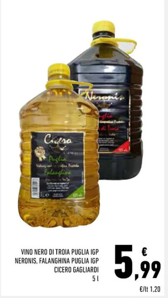 Conad VINO NERO DI TROIA PUGLIA IGP NERONIS, FALANGHINA PUGLIA IGP CICERO GAGLIARDI 5 l offerta
