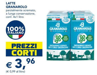 Esselunga LATTE GRANAROLO parzialmente scremato, a lunga conservazione, conf. 4x1 litro offerta