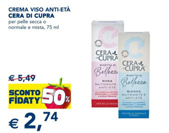 Esselunga CREMA VISO ANTI-ETÀ CERA DI CUPRA per pelle secca o normale e mista, 75 ml offerta