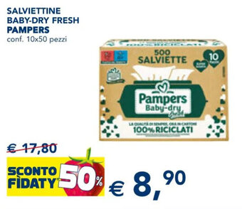 Esselunga SALVIETTINE BABY-DRY FRESH PAMPERS conf. 10x50 pezzi offerta