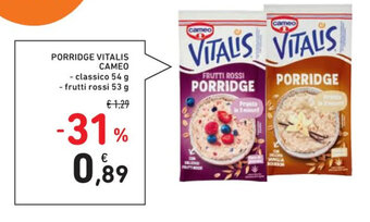 Spazio Conad PORRIDGE VITALIS CAMEO - classico 54 g - frutti rossi 53 g offerta