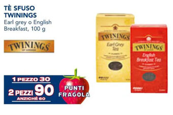Esselunga TÈ SFUSO TWININGS Earl grey o English Breakfast, 100 g offerta