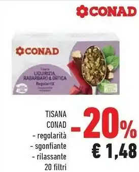 Conad Conad Tisana Liquirizia Rabarbaro & Ortica Regolarita/ Sgonfiante/ Rilassante 20 Filtri offerta