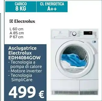 Electrolux EDH4084GOW Libera Installazione Caricamento Frontale Bianco 8 Kg A++