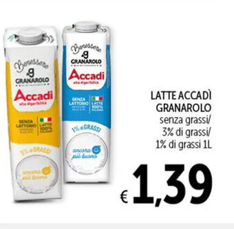 Spazio Conad LATTE ACCADÌ GRANAROLO senza grassi/ 3% di grassi/ 1% di grassi 1L offerta