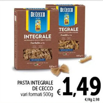 Spazio Conad PASTA INTEGRALE DE CECCO vari formati 500g offerta