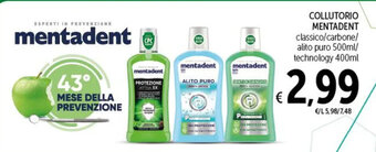Spazio Conad COLLUTORIO MENTADENT classico/carbone/ alito puro 500ml/ technology 400ml offerta